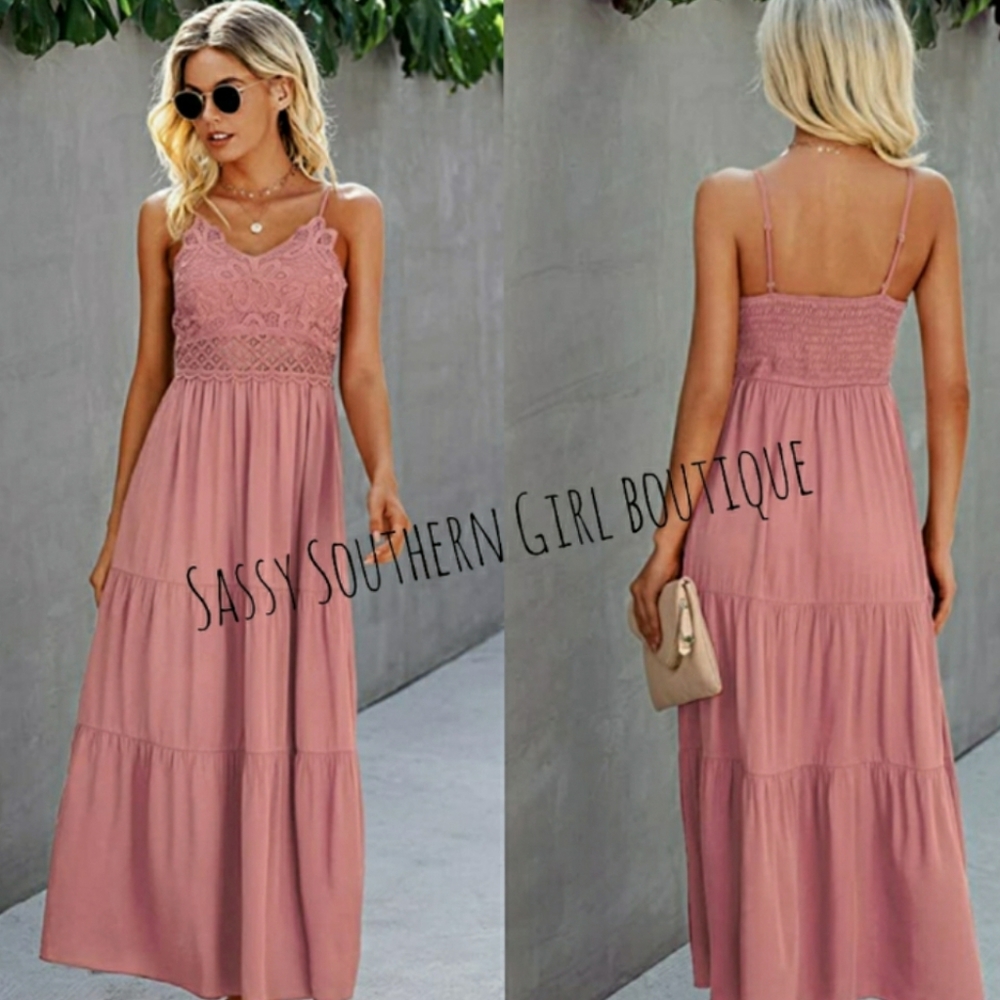 🆕⭐Boho rose pink lace maxi dress - Picture 8 of 12